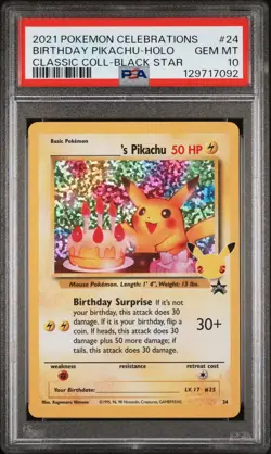 2021 Pokemon Celebrations Birthday Pikachu Holo Classic Black Star #24 PSA 10 - Image 1
