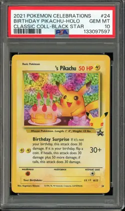 2021 POKEMON CELEBRATIONS #24 BIRTHDAY PIKACHU HOLO GEM MT PSA 10 CLASSIC PROMO - Image 1