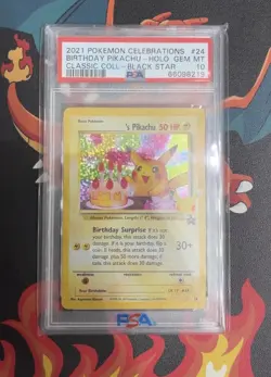 2021 Pokemon Celebrations Birthday Pikachu Holo Black Star Promo #24 PSA 10 - Image 1