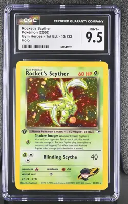 CGC 9.5 MINT+ Rocket's Scyther Gym Heroes 1st Edition 13/132 Holo Pokemon Card - Image 1
