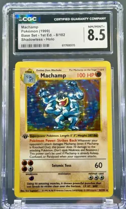 Machamp - Pokemon Base Set 1st Edition Shadowless Holo 8/102, NM/Mint+ (CGC 8.5) - Image 1
