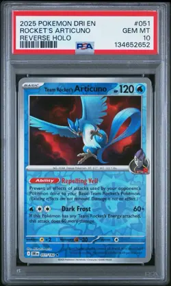 2025 Pokemon Destined Rivals Team Rocket's Articuno Reverse Holo #051/182 PSA 10 - Image 1