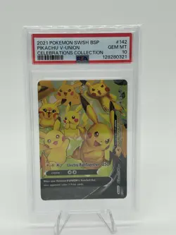Pokemon TCG Pikachu V-Union Celebration Promo Card SWSH142 PSA 10 Gem Mint - Image 1