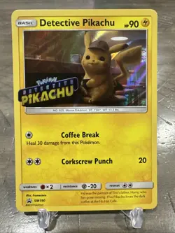 Pokemon Card Detective Pikachu SM190 Black Star Promo STAMPED Near Mint - Image 1
