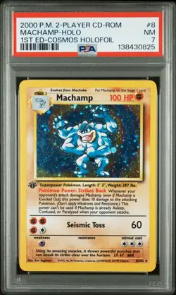 2000 POKEMON 2-PLAYER CD-ROM STARTER SET #8 MACHAMP-HOLO 1ST ED-COSMOS PSA 7 - Image 1