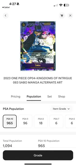 2023 One Piece Op04-Kingdoms Of Intrigue #083 Sabo MANGA Alternate Art PSA 10 - Image 5