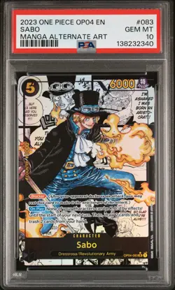 2023 ONE PIECE OP04-KINGDOMS OF INTRIGUE MANGA ALTERNATE ART #083 SABO PSA 10 - Image 1