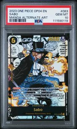 2023 ONE PIECE OP04-KINGDOMS OF INTRIGUE MANGA ALTERNATE ART #083 SABO PSA 10 - Image 1