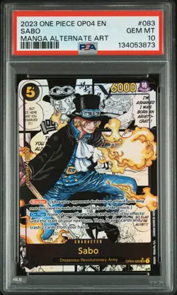 2023 ONE PIECE OP04-KINGDOMS OF INTRIGUE MANGA ALTERNATE ART #083 SABO PSA 10 - Image 1
