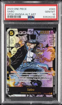 2023 ONE PIECE OP04-KINGDOMS OF INTRIGUE MANGA ALTERNATE ART #083 SABO PSA 10 - Image 1
