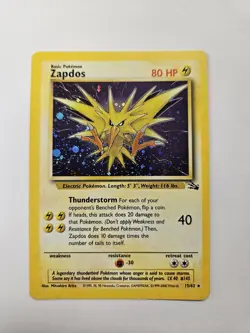 Pokemon TCG Zapdos Holo Rare Card 15/62 Fossil Unlimited - LP - Image 1