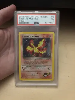 Pokemon TCG Gym Heroes Rocket's Moltres 12/132 Unlimited Holo Rare PSA 7 NM 🔥 - Image 1