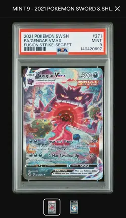 Pokemon Gengar VMAX Alternate Art Secret Rare 271/264 Fusion Strike PSA 9 Holo - Image 1
