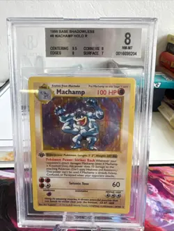 BGS 8 NM 1st Edition SHADOWLESS Machamp HOLO Pokemon 1999 Base Set 8/102 Beckett - Image 1