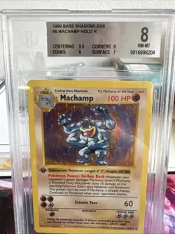 BGS 8 NM 1st Edition SHADOWLESS Machamp HOLO Pokemon 1999 Base Set 8/102 Beckett - Image 3