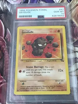 1999 Pokemon Fossil Geodude #47 PSA 10 - Image 1