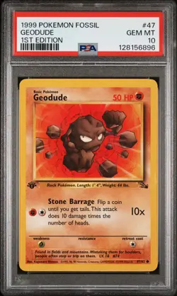 1999 POKEMON FOSSIL 1ST ED #47 GEODUDE PSA 10 - Image 1