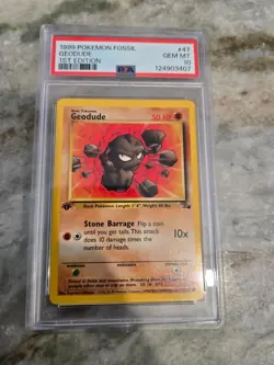 Pokemon Fossil 1st Edition Geodude PSA 10 - Image 1