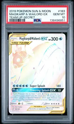2019 Pokemon Sun Moon Team Up Magikarp Wailord GX Rainbow #183/181 PSA 10 - Image 1