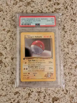 Pokemon TCG Lt. Surge's Voltorb 84/132 Gym Heroes 1st Edition PSA 10 - Image 1