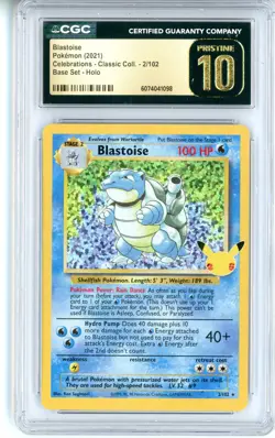 CGC Pristine 10 Pokemon TCG Blastoise 2/102 Celebrations Classic Collection Holo - Image 1