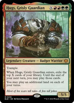 Hugs, Grisly Guardian 218 BLB MTG Badger Warrior Gold Rare Trample 2024 Prescott - Image 1