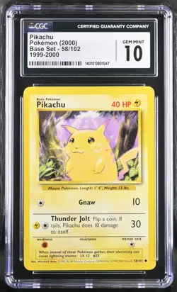 CGC 10 1999 Pokemon Base Set Pikachu 1999-2000 UK 4th Print #58/102 PSA BGS - Image 1