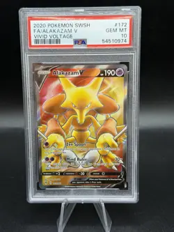 Pokemon TCG Alakazam V 172 Full Art Pokemon Sword & Shield Vivid Voltage PSA 10 - Image 1