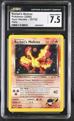 CGC 7.5 Rocket's Moltres 2000 Gym Heroes 12/132 Holo Pokemon Card - Image 1
