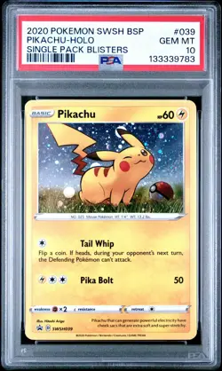 Pokemon Pikachu SWSH039 Single Pack Blisters Black Star Promo PSA 10 - Image 1