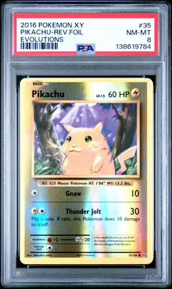 2016 POKEMON XY EVOLUTIONS #35 PIKACHU-REVERSE FOIL PSA 8 - Image 1