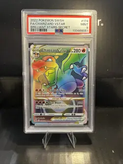 PSA 9 Pokemon TCG Charizard VSTAR Rainbow Rare Card Brilliant Stars 174/172 - Image 1