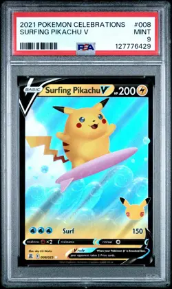 2021 POKEMON CELEBRATIONS 008 SURFING PIKACHU V PSA 9 - Image 1