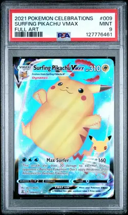 2021 POKEMON CELEBRATIONS 009 FULL ART/SURFING PIKACHU VMAX PSA 9 - Image 1