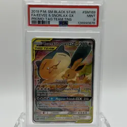 Pokemon TCG Sun And Moon Snorlax And Eevee GX #SM169 PSA 9 MINT Black Star Promo - Image 1
