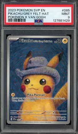 2023 Pokemon Pikachu with Grey Felt Hat Van Gogh Promo 085 SVP Black Star PSA 9 - Image 1