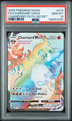 2020 POKEMON SWORD & SHIELD CHAMP'S PATH SECRET FULL ART/CHARIZARD VMAX PSA 10 - Image 1
