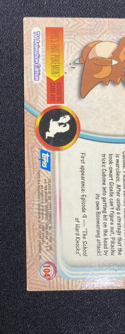 #104 Cubone Card Topps Pokemon TV Animation Edition Card Blue Logo Vintage LP - Image 4