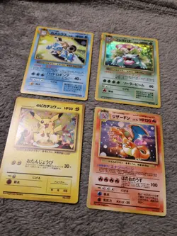 Japanese Pokemon Holo Fan Art Card Set (4 Cards) - Charizard Pikachu Blastoise - Image 1