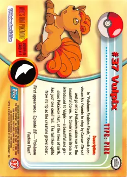 VULPIX #37 - BLUE Logo - NON-HOLO - SERIES 1 - TOPPS Pokemon Card - NM/LP - Image 2