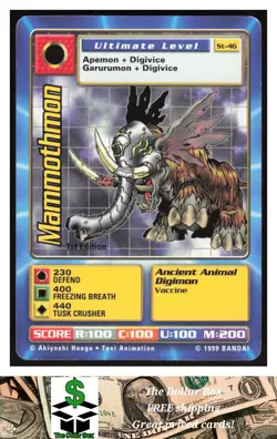 1999 Bandai Digimon Mammothmon card st-46 - Image 1