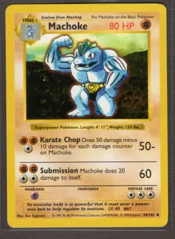 Machoke 34/102 Shadowless Base Set Uncommon Vintage Pokemon Near Mint - Image 1