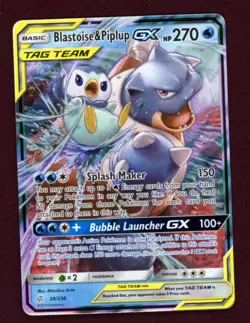 Blastoise & Piplup GX Ultra Rare Pokemon SM - Cosmic Eclipse 38/236 NM - Image 1