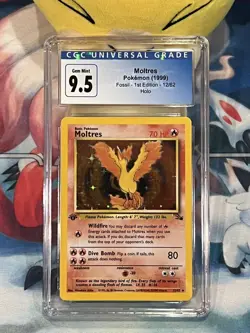 CGC 10 (CGC 9.5) Moltres 12/62 Holo 1st Edition Fossil 1999 Vintage Pokemon Card - Image 1