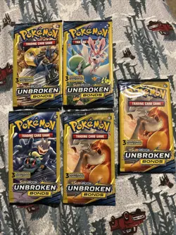 🔥Pokemon Sun & Moon Unbroken Bonds 3 Card Mini Booster Pack 5 Packs Art Set🔥 - Image 1