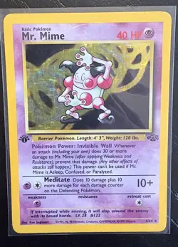 Pokemon TCG Mr. Mime 6/64 Jungle 1st Edition Holo Rare 40HP 1999 Basic Wizards - Image 1