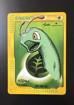 Pokemon Grass Energy E-Series Non-Holo Meganium Moduwa Sketch Auto AUTHENTIC - Image 1