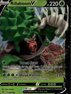 Rillaboom V Ultra Rare SWSH02: Rebel Clash 017/192 Grass Pokemon Card TCG - Image 1