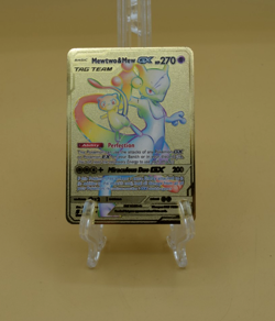 Mewtwo & Mew GX Rainbow Gold Metal Pokemon Card Collectible Gift/Display - Image 1