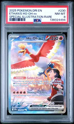 2025 POKEMON DRI EN-DESTINED RIVALS #230 ETHAN'S HO-OH EX PSA 8 - Image 1